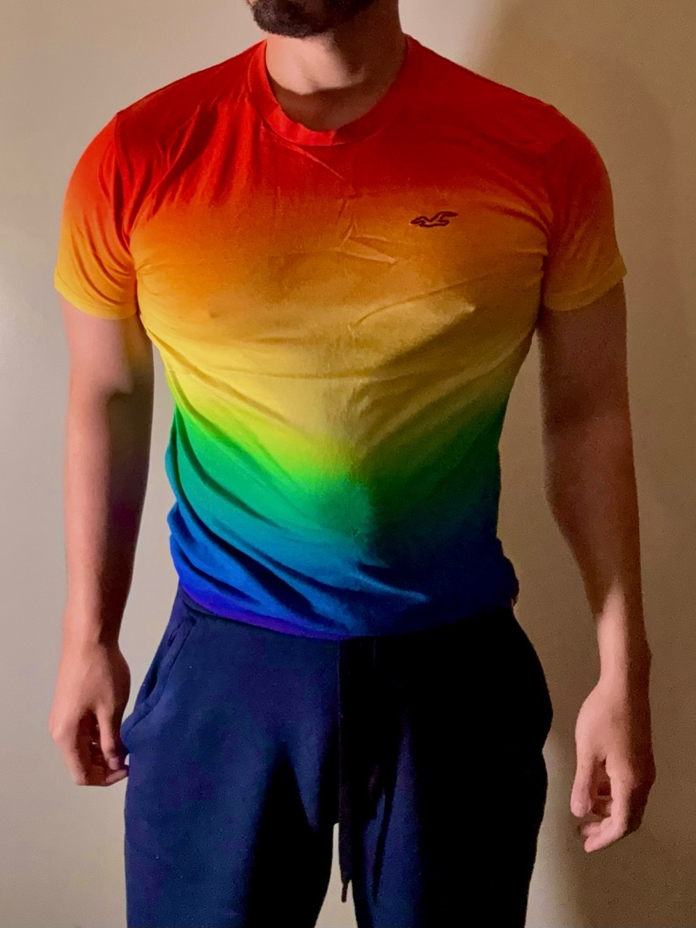 Hollister Men's Rainbow Ombre Crew T-Shirt - Red to Purple